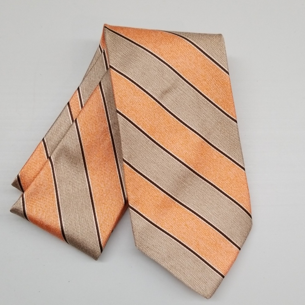 Jos A Bank Italian Lt. Orange Tan Silk Stripe Tie